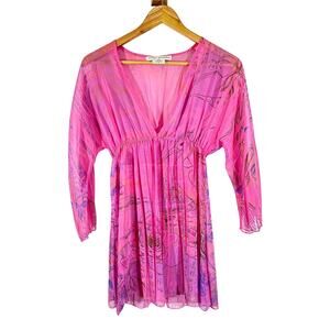 DANIEL BENJAMIN Vintage 90's Sheer‎ Pink Crane Babydoll Blouse Womans Small
